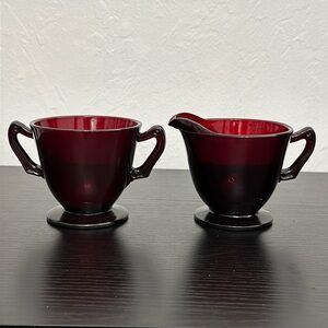 Anchor Hocking Royal Ruby Vintage Cream & Open Sugar Set